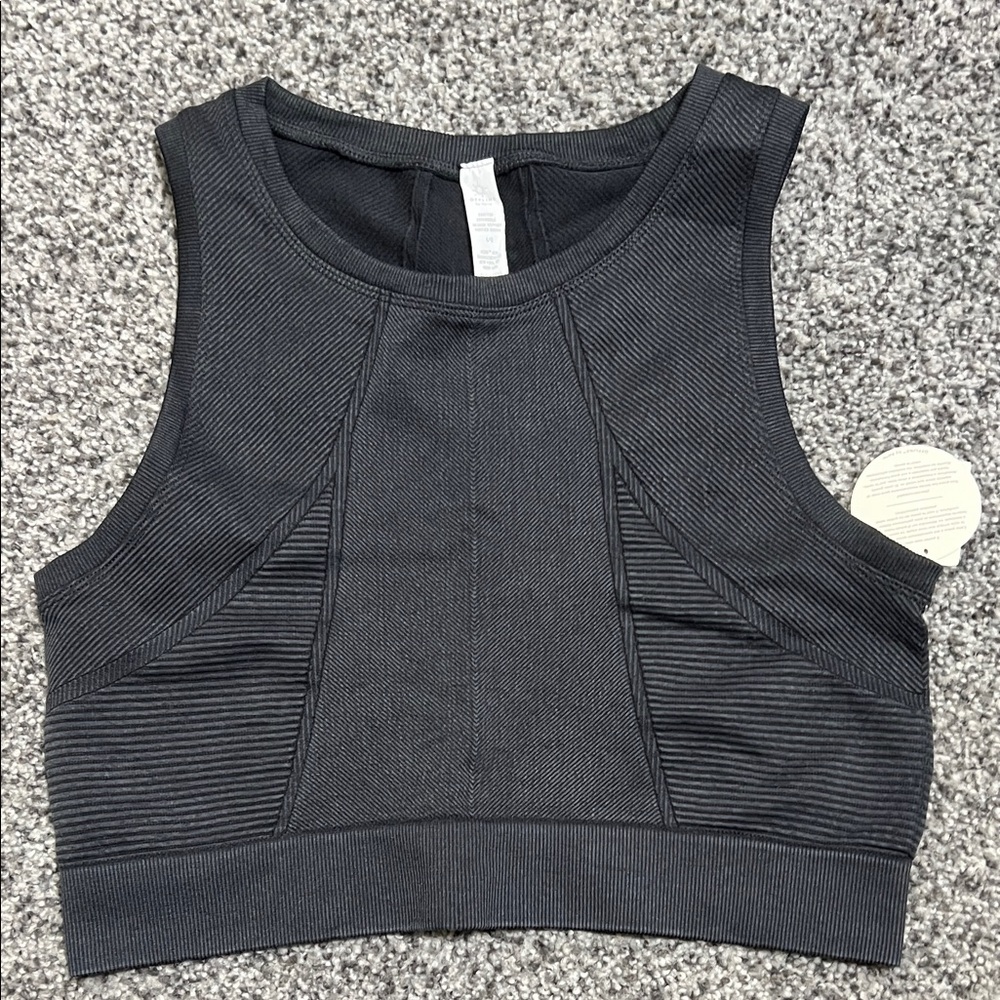AERIE Offline Seamless Longline Sports Bra Washed Black Size Large NWT